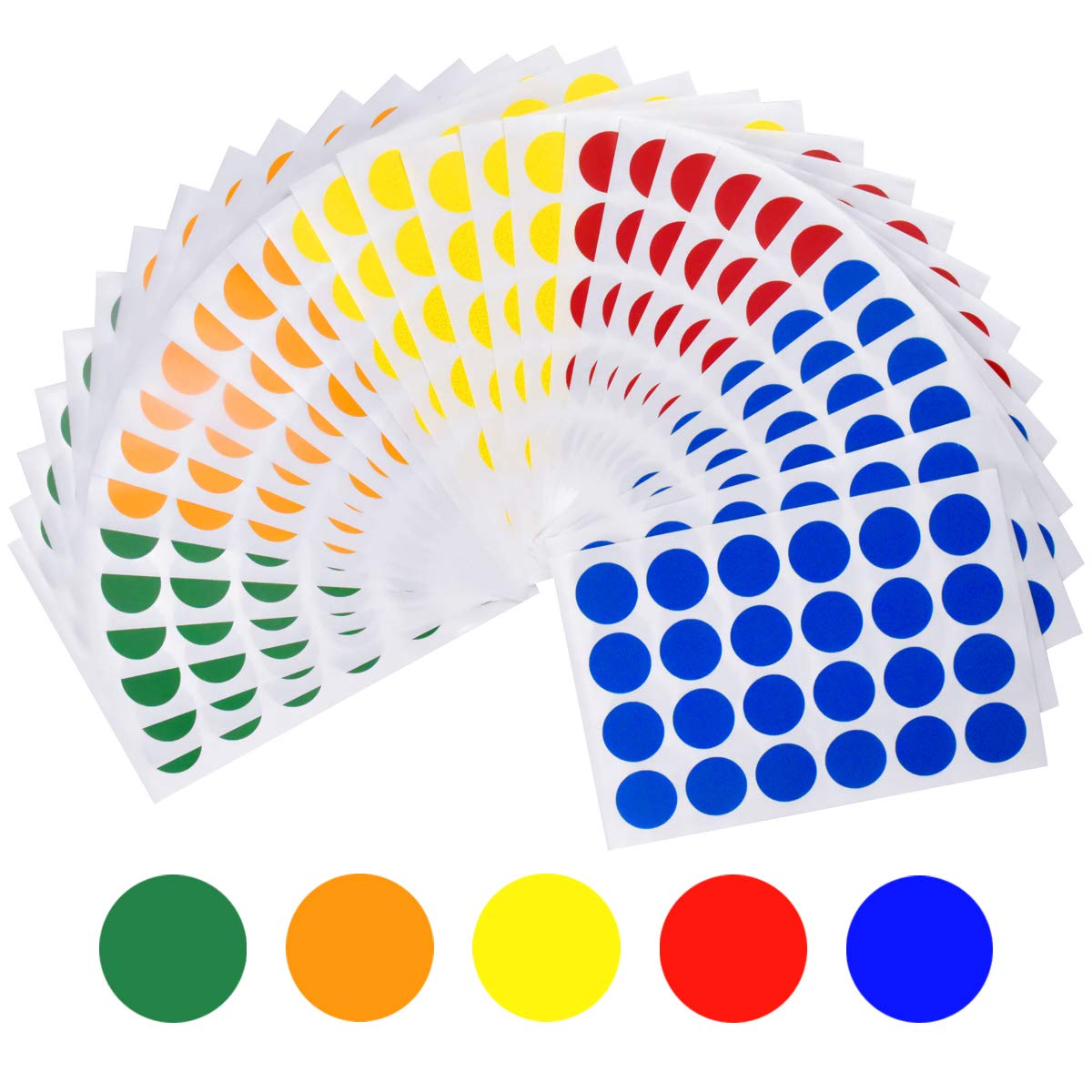 HQdeal 2 cm Round Coloured Stickers, 30 Sheets Adhesive Labels, 6 Colours Self-Adhesive Circle Labels for Office, 720pcs