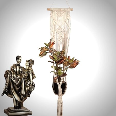 ECONOMIQUE Cotton Handmade Hanging Decor Silvermoon Macrame Decor Plant Hangers Planter with Tassels, Pot Holder for Indoor, Home (Natural, Standard, Plant and Pot not Included)