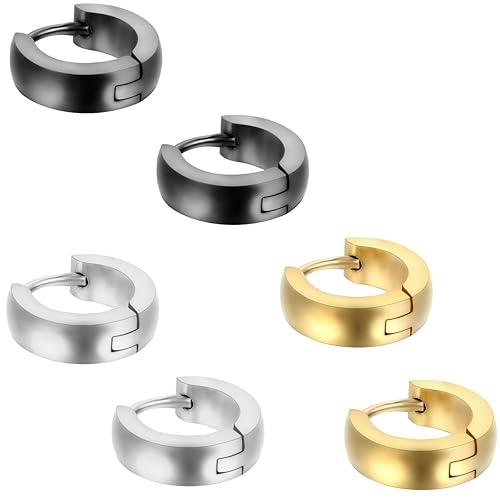 Aroncent 5 Paare Herren Damen Ohrstecker Ohrringe Ohrschmuck Fake Plug Fakeplugs Tunnel, 8mm, Edelstahl, Silber Schwarz Gold 