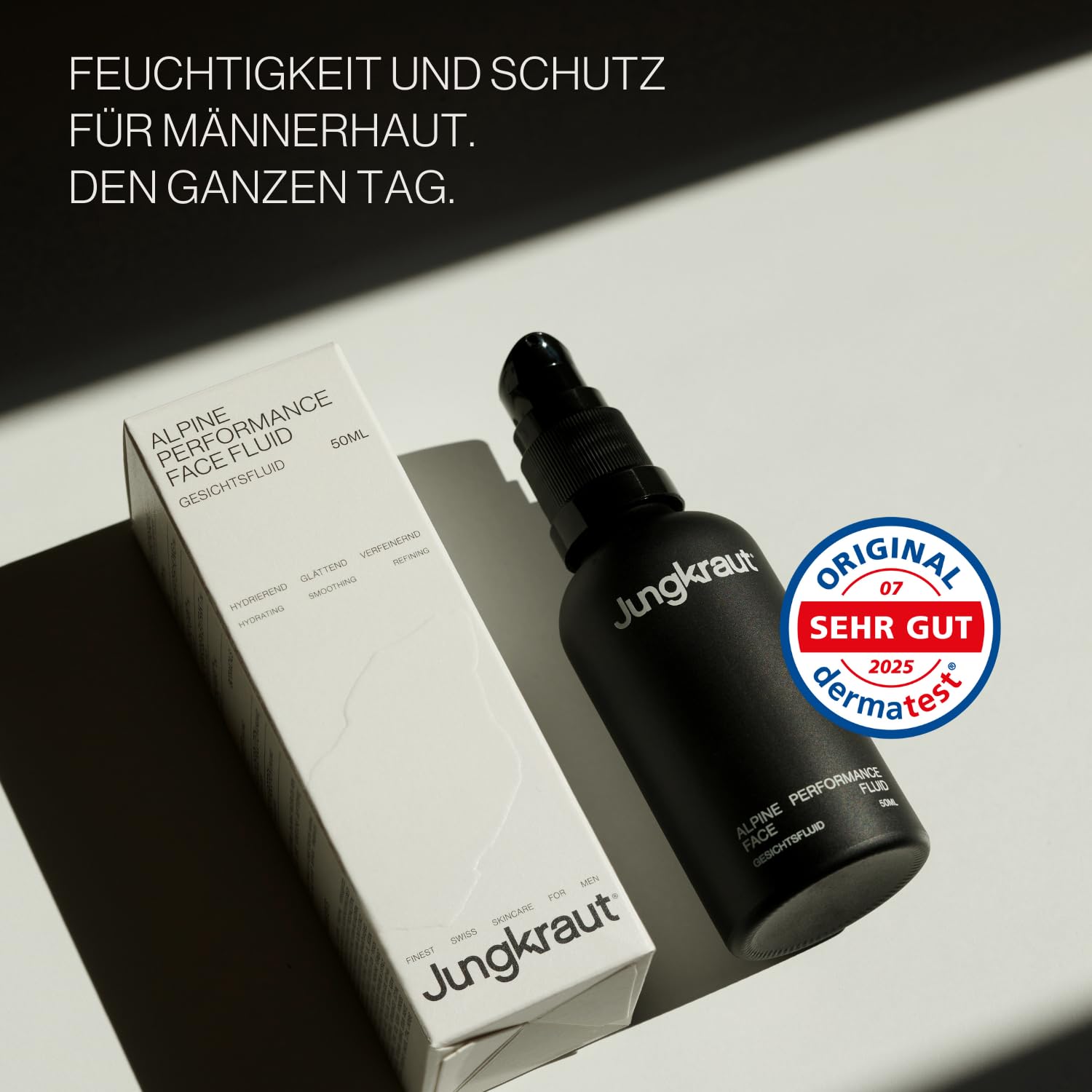 JUNGKRAUT Alpine Performance Face Fluid for men 1x50ml, natural face cream with hyaluronic acid, anti-aging, intense moisture, ultra-light, quickly absorbed, never greasy, made in the Swiss Alps