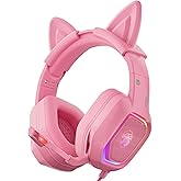 ZIUMIER Pink Wired Gaming Headset with Detachable Cat Ears | Noise Canceling Microphone, LED Light, 50mm Driver, 3.5mm Audio Jack, Compatible with PS4 PS5 Xbox Series X|S Xbox One PC