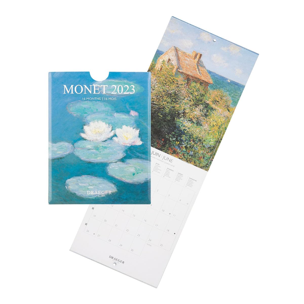 DRAEGER PARIS Monet 2023 Small Hanging Wall Calendar 14 x 18 cm 16 Months September 22 to Dec 23 Monthly 7 Languages Home Decor Calendar Painting, French Artist | FSC® Certified Paper