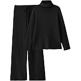 LILLUSORY Women's 2 Piece Outfits Turtleneck Sweaters Lounge Set and Wide Leg Pants Cozy Knit Sweatsuit Sets