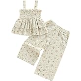 Hibabying Toddler Baby Girl Clothes Sleeveless Smocked Ruffle Tank Tops and Long Pants Summer Little Girls Outfits