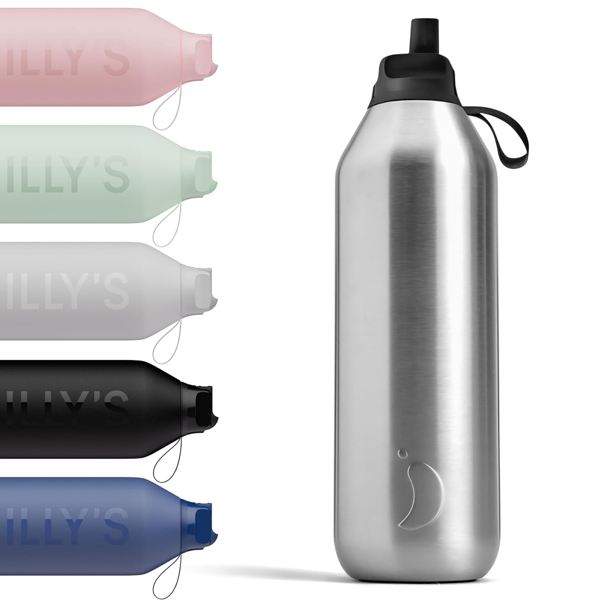 Chilly's Series 2 Flip Water Bottle with Sports Flip Lid, 90% Recycled Stainless Steel - Stainless Steel, 1000ml