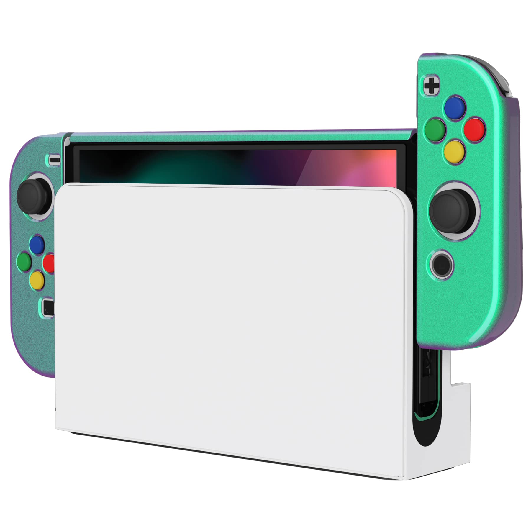 PlayVital AlterGrips Protective Slim Case for Nintendo Switch OLED, Ergonomic Grip Cover for Joycon, Dockable Hard Shell for Switch OLED w/Thumb Grip Caps & Button Caps