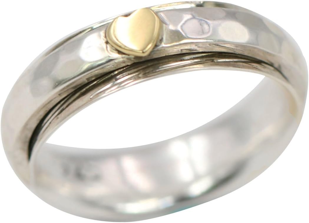 ENERGY STONE 925 Sterling Silver Simple Heart Meditation Spinner Ring (Style US68)