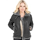 Womens B3 Bomber Hooded Classic RAF Genuine Sheepskin Leather Jacket Aviator WW2 Faux Fur Warm Winter Leather Jacket