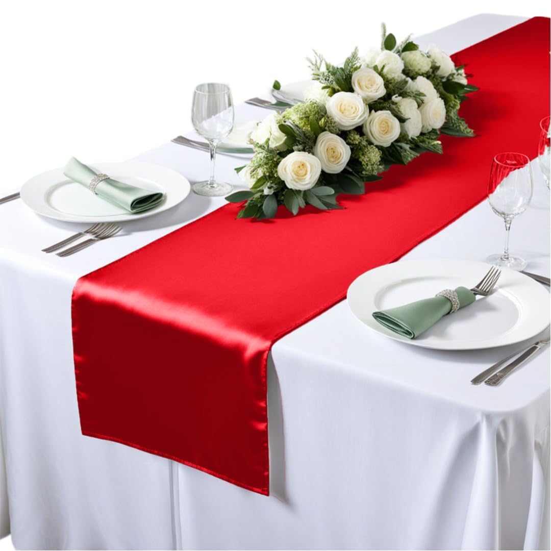 Elegant Event Essentials - Polyester Table Runner - For Spring Party, Wedding, Reception, Banquet, Home Dining Space Christmas Decoration (Red, 12 Inch X 108 Inch)