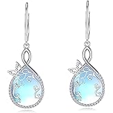 LELOUCHY Moonstone with Hummingbird/Butterfly/Dragonfly Dangle Earrings 925 Sterling Silver Teardrop Moonstone June Birthstone Earrings for Women