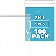 GPI Pack of 100, 2 Gallon, 13" X 15" Clear Plastic Reclosable Zip Bags - Bulk 2 Mil, Large, Strong & Durable Poly Baggies with Resealable Zip Top Lock for Travel, Storage, Packaging & Shipping.