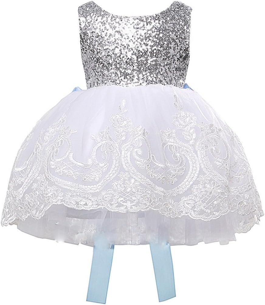 blue and silver flower girl dresses
