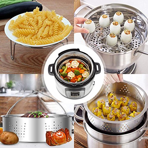 Instant Pot Accessories Steamer Basket with Egg Steamer Rack, Divider, Fits Instant Pot 5,6,8 qt Pressure Cooker, Stainless Steel, 3 Pcs Set