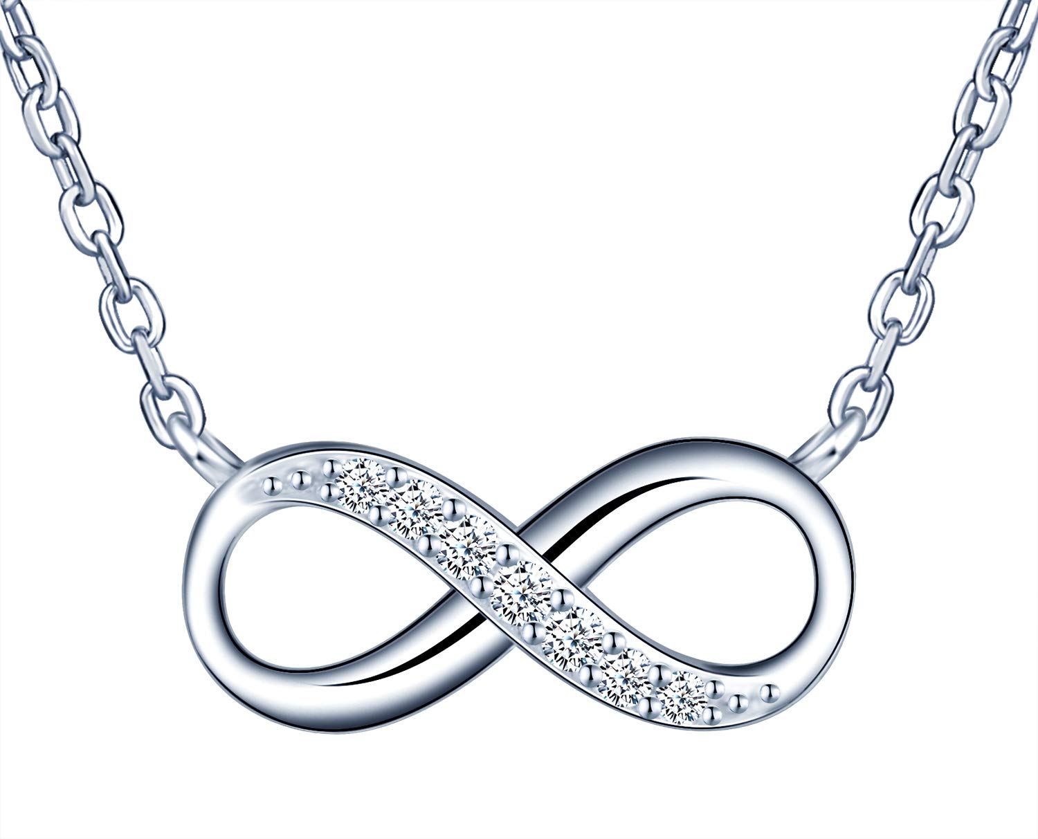 Women's Sterling Silver Necklace, mini infinity symbol necklace pendant, decorated with shiny zircons, gift for Birthday, Valentine's Day and Christmas