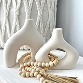 LUSHAURA Donut Vase Set | 2 Modern Boho Vases - 58" Wooden Garland & Felt Pads | Scandinavian Home Decor - White Vases for Fl