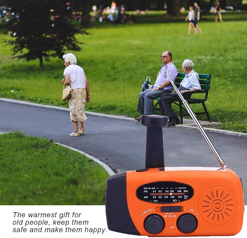 Solar Radio, Tragbar Kurbelradio Dynamo Radio mit AM/FM, Notfall Radio mit Kurbel, 2000mAh Wiederaufladbare Powerbank,LED Taschenlampe,USB-Handy-Lader für Camping Ourdoor orangefarben