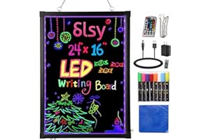 Slsy LED Writing Board 24"x16", Illuminated Erasable Neon Message Sign with 8 Fluorescent Markers & 26 Flashing Modes, Light Up Menu Board for Restaurant, Bar, Cafe, Shop