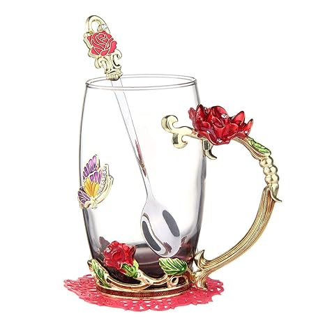 Enamel Tea Cup Umiwe Lead Free Glass Coffee Mug With Spoon