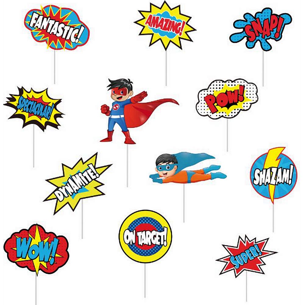 YiiiGoood 24pcs Superhero Cupcake Toppers Birthday Cake Decoration Picks Decorations Party Supplies