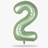 40" Balloon Number 2 Sage Green, Large Foil Number Balloons Set 0-9, Olive Green 2 Helium Balloons for Girls Boys 2nd 12th 20th Birthday Anniversary Graduation Jungle Safari Party Decoration Supplies