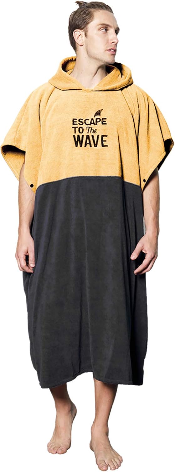 Vulken Extra Large Yellow Thick Hooded Beach Towel Changing Robe. Surf Poncho Men for Easy Change in Public. Quick Dry Microfiber Towelling for The Beach, Pool, Lake, Water Park. L/XL: Kitchen & Dining
