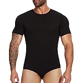 MISS MOLY Mens Short Sleeve Bodysuit Pajamas One Piece Crew Neck Romper Body Suit Basic Onesie Shirt