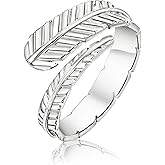 Adjustable Feather Ring - 14K Gold Plated over 925 Sterling Silver Customizable Open Ended Spiral Ring, Dainty Flexible Feather Ring, Wrap and Fit to Every Finger, Handmade Jewelry Rings for Women