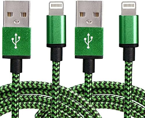 2pk - Green 40" iPhone 5/6, iPad Mini/iPad Air 2 shiny metallic nylon braided data / charging cable USB to lightning connector