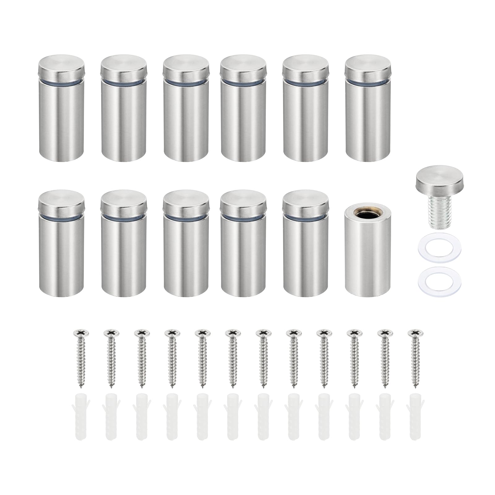 PATIKIL 3/4 x 1.6 inch Sign Standoff Screws, 12 Set Stainless Steel Wall Standoff Mounting Hardware Advertising Glass Nail for Hanging Acrylic Picture Frame Acrylic Panel, Silver