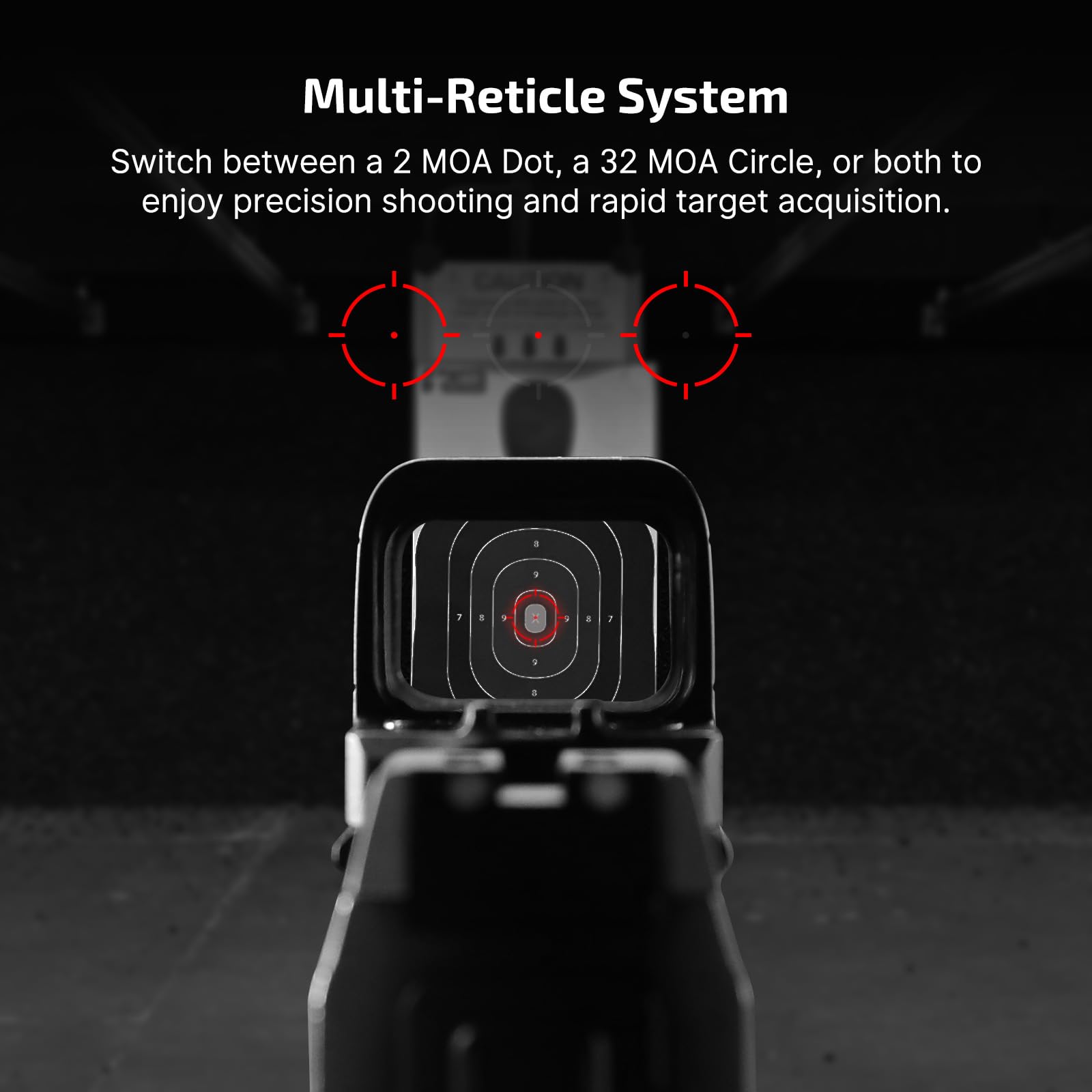 S Multi-Reticle Micro Enclosed Sight with Charging Cover, 2 MOA Dot & 32 MOA Circle for RMSc Footprint, Parallax-Free Durable Reflex Sights (Red Dot)