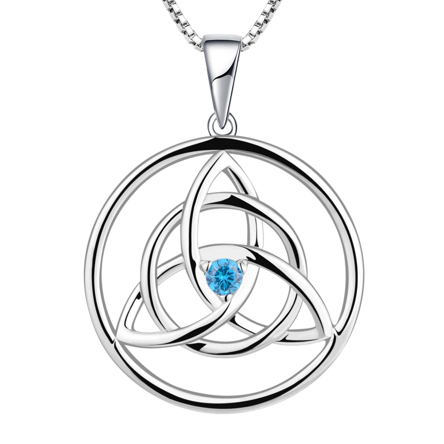 YL Celtic Necklace 925 Sterling Silver March Birthstone Aquamarine Blue Celtic Knot Pendant Necklace for Women, Chain Length 45+3CM — image 1