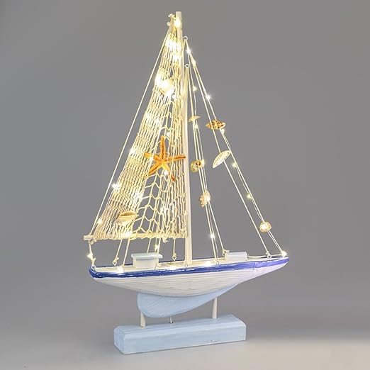 Formano Deko Segelboot mit LED-Licht, 50 cm, weiß-blau