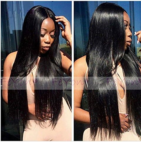 FeYon Silk Straight Lace Front Wig Brazilian Remy Hair For African Americans 130% Density Natural Color 14inch