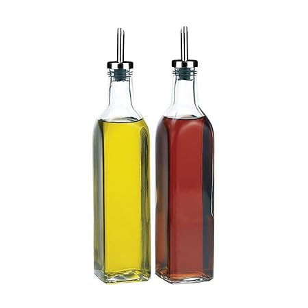 Get Goods Italienisches Set von 2 Öl & Essig Spender Flaschen – Klar Glas mit einem Edelstahl-Ausgießer, 500 ml/quadratisch –
