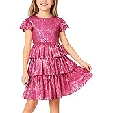 WELAKEN Girls Sequin Dress with Glittering Flutter Sleeves and Tiered Layers