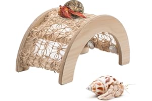 KEAJUIDY Hermit Crabs Climbing Bridge, Wooden Hermit Crab Climbing Toys with Rope, Hermit Crab Hideout, Aquarium Tank Accessory Small Animals Cage Accessory, Suitable for Hermit Crab Hamster Chinchilla Ferret