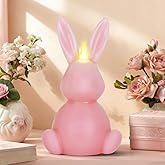 Leorate Pink Easter Bunny Flameless Candles, Real Wax Carved LED Candle Battery Operated, Scented Bunny Shape Easter Decorations Set for Home Living Room Bedroom Party Centerpiece Table Home Decor