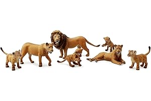 Attatoy Lion Figure Family (7-Piece Set), Pride of Lions Action Toy Figures with King Lion, Lionesses and Cubs