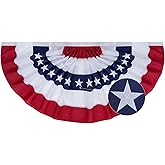 SYII Bunting Flag 1.5x3 Feet Outdoor, Embroidery Stars American US Bunting Flags with 3 Brass Grommets, Patriotic Half Fan Banner for Fourth of July Decor, 4th of july Decorations Outdoor