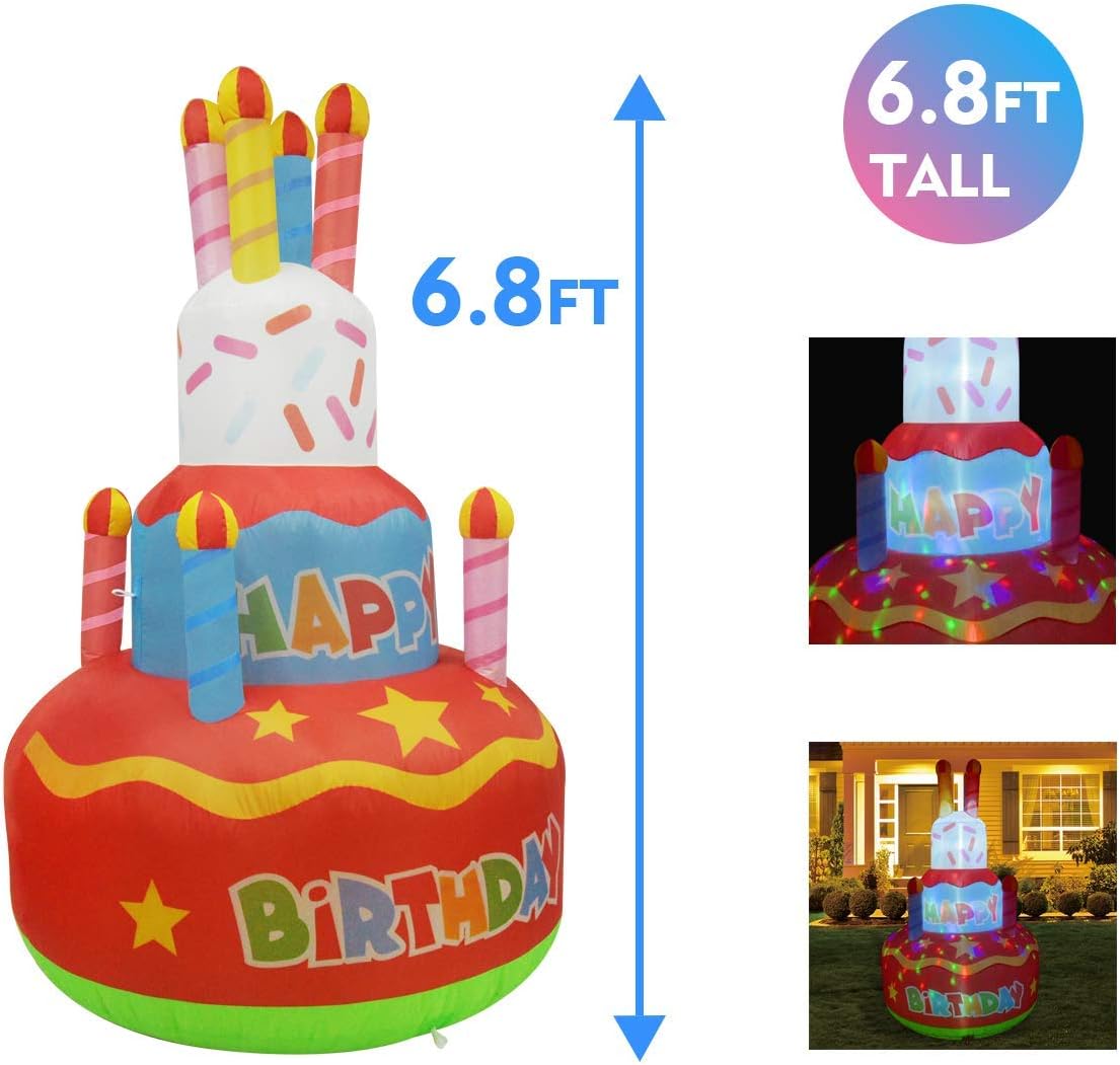 GOOSH 6.8 Ft Tall Inflatable Happy Birthday Cake with Candles Blow Up Yard Decoration, Indoor Outdoor Garden Birthday Party Decoration.: Garden & Outdoor