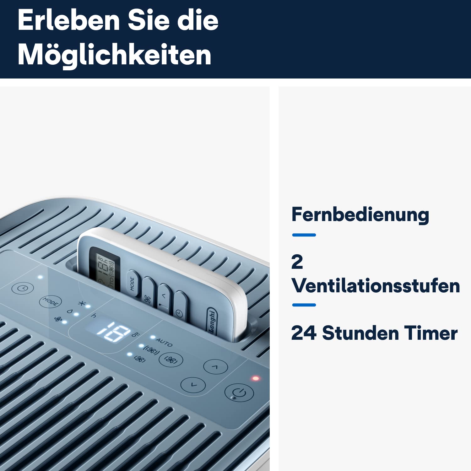 De'Longhi Pinguino Compact ES72 YOUNG, Mobiles Klimagerät, 8.300 BTU/h, für Räume bis zu 60m3, Entfeuchtungsfunktion, 24-Stunden-Timer, Energieeffizienzklasse A, Weiß 3