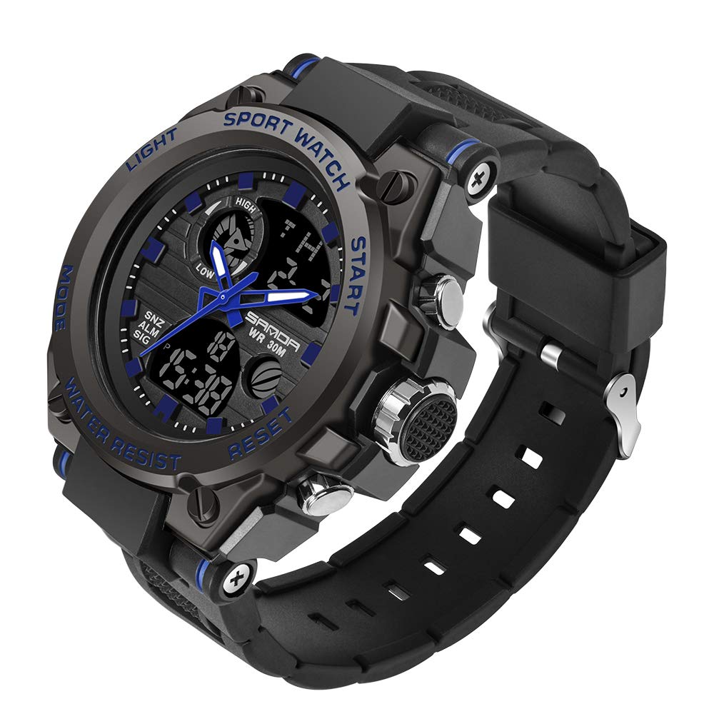 KXAITO Men's Watches Sports Outdoor Waterproof Military Watch Date Multi Function Tactics LED Alarm Stopwatch (26_Blue)