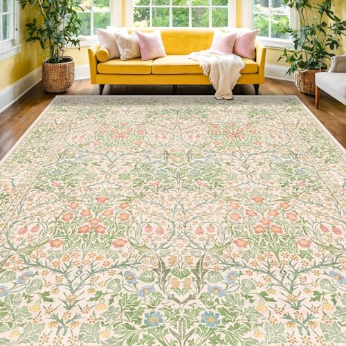 Vintage Washable Beige Green Rug