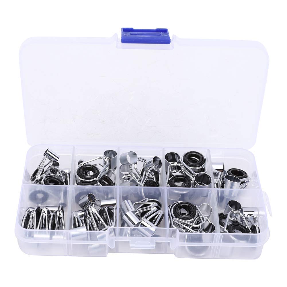 Alomejor 90Pcs Fishing Rod Guide Ring Stainless Steel Ceramics Fishing Rod Parts Tip Repair Replacement Guides Kit, 9 Sizes