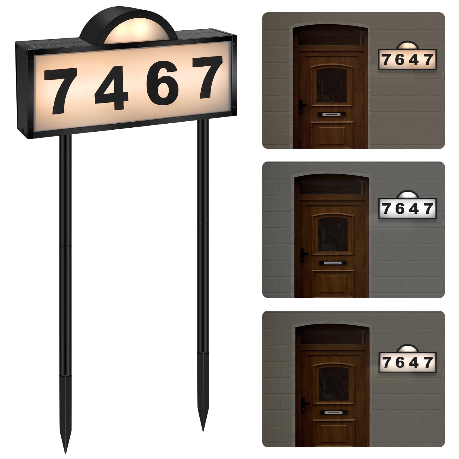 Photo 1 of Solar House Numbers for Outside, Aqonsie Solar Powered Address Sign, Waterproof Outside 3000K Warm LED & 4500K & 6000K White Illuminated Plaques with 3 Lighting Modes House/Home