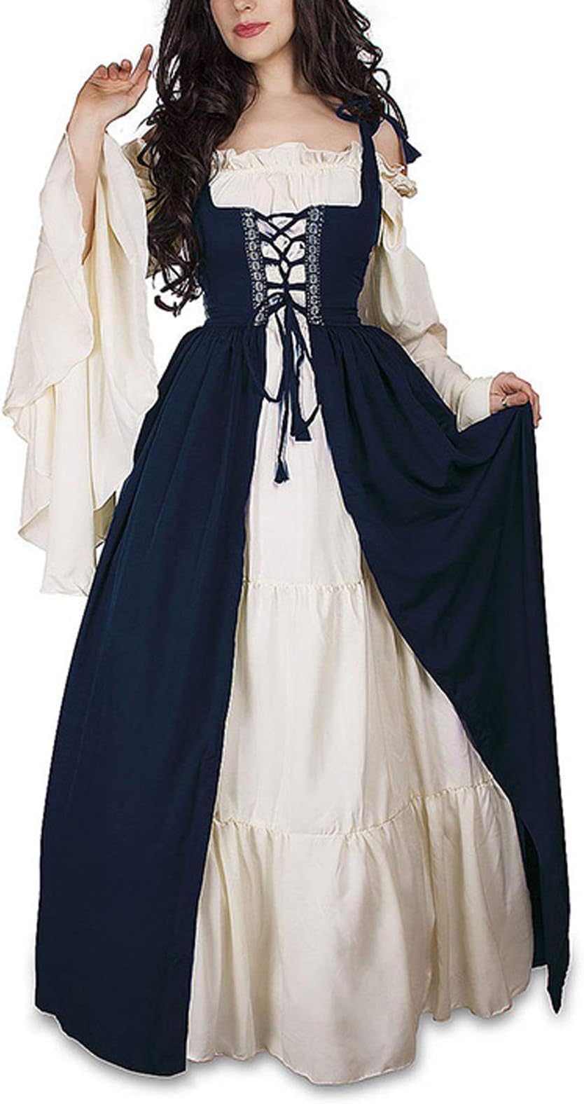 ULUIKY Women's Medieval Renaissance Irish Costume Over Dress & White Chemise Set, Halloween Irish Medieval Dress