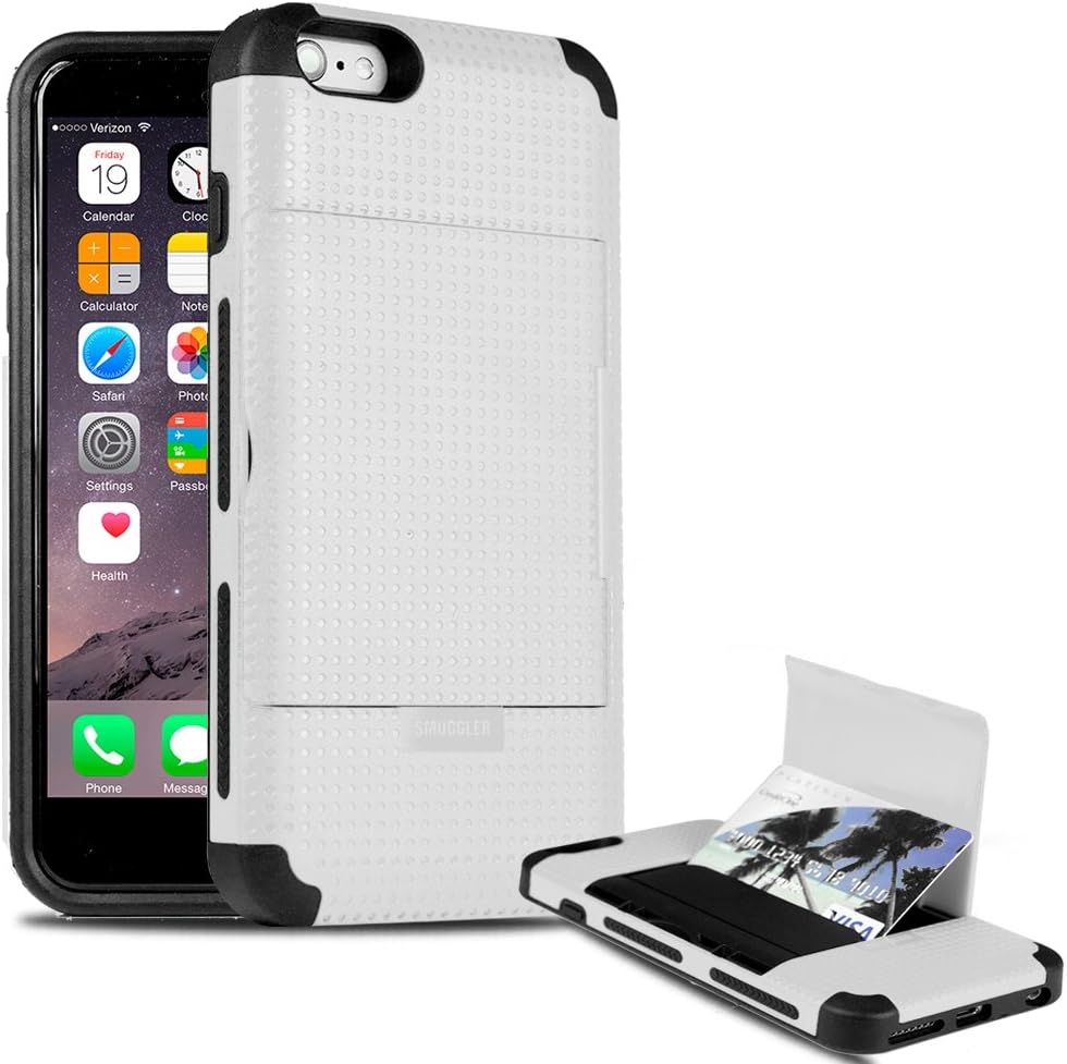 iPhone 6s Plus Case, Smuggler Pocket Stash Case WHITE for iPhone 6s Plus and iPhone 6 Plus with Dual Layer and TPU Shock Absorb Designed Cushion and Wallet Stand with Pocket