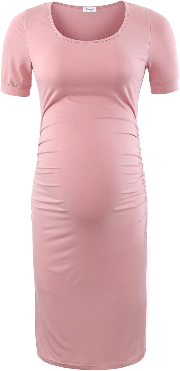 Peauty Daily Wear & Baby Shower, Maternity Bodycon Dress, Ruched Side Short and 3/4 Sleeve Dress at  Women’s Clothing store