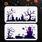 Doodlream 2Pcs Halloween Stencils, Graveyard Reusable Painting Templates | 11.8