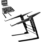 Pyle Portable Dual Laptop Stand - Universal Standing Table with Adjustable Height, Ergonomic Design and Anti-Slip Prongs for DJ Mixer, Sound Equipment, Workstation, Gaming and Home Use - PLPTS38